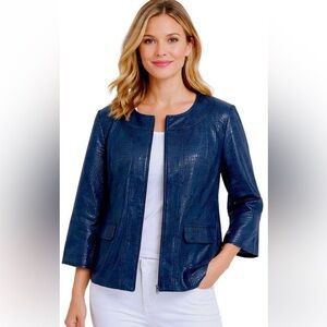💙SUSAN GRAVER💙CROC EMBOSSED FAUX LEATHER A-LINE LINED ZIP JACKET NWOT🐊